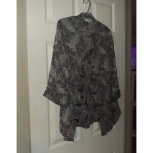 Y2K Dressbarn Asian-Inspired Gray Collared Top Womens Size 14/16 Toggle Button